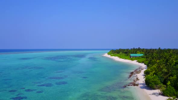 Aerial drone tourism of marine coastline beach time by water and sand background