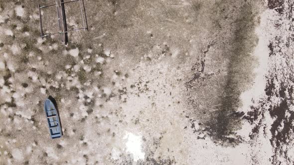 Aerial View of Low Tide in the Ocean Near the Coast of Zanzibar Tanzania Slow Motion