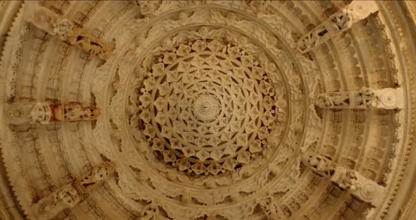 Ceiling of Iconic Ranakpur Jain Temple or Chaturmukha Dharana Vihara Mandir in Ranakpur, Rajasthan