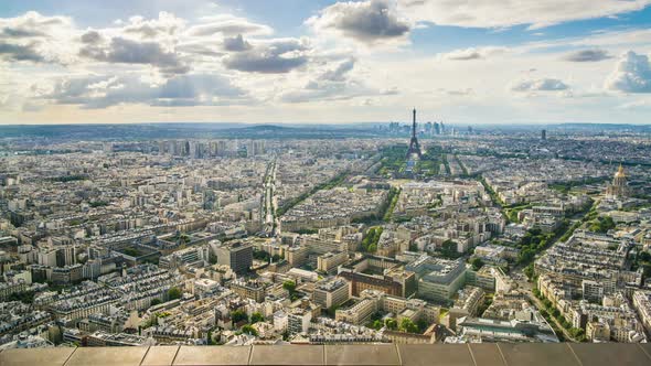 Aerial View of Paris, Clouds Flying in Sky, Busy Traffic in Streets, Time-Lapse