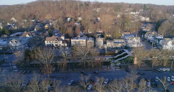 Zooming Out Aerial View of Katonah in Upstate New York