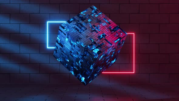 Glowing neon lines with cubic material alt