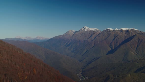 Gorgeous Bird's Eye View on the Caucasus Mountains in Fall Season