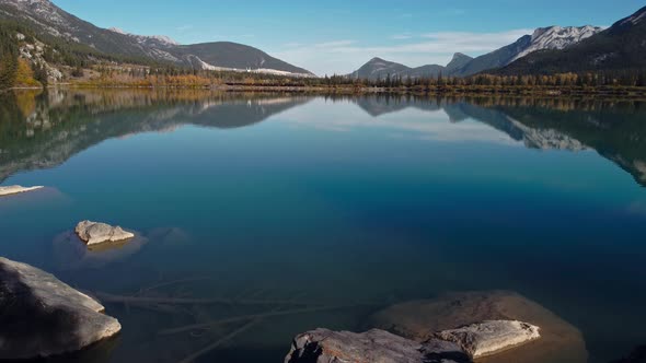 Lake in mountains factory from far away