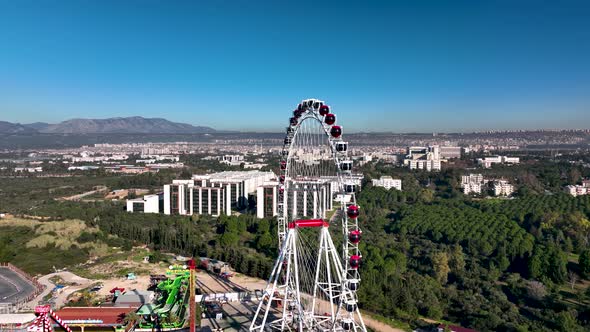 Ferris Wheel in Antalya Turkey Aerial View 4 K