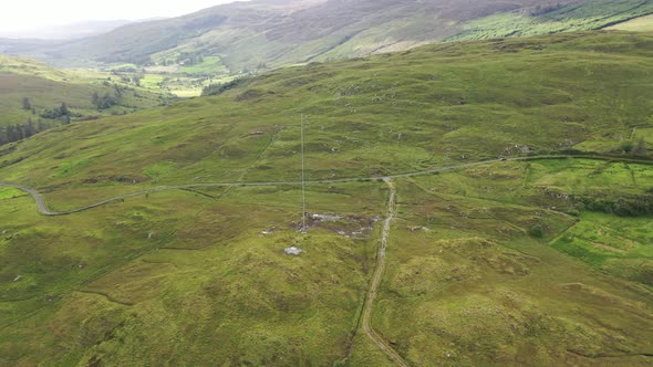 Aerial View of Transmitter Tower on an Agricultural Field in the Irish Highlands By Glenties in