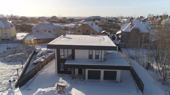 New modern white-brown residential house with garage and terrace 04