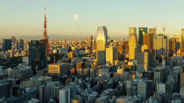 Time Lapse of the packed buildings of Tokyo Japan at sunrise