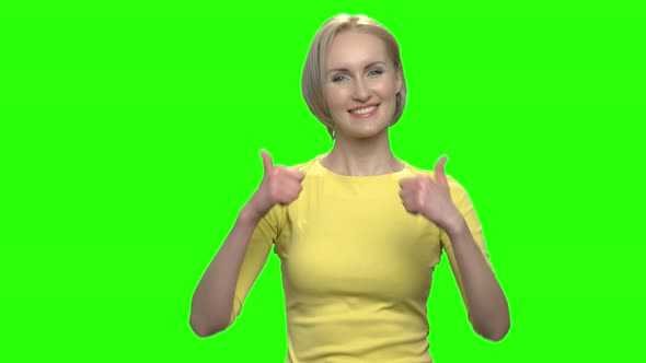 Happy Positive Woman Giving Two Thumbs Up