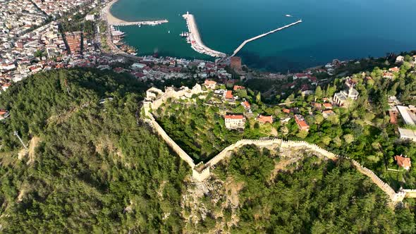 Alanya Castle Alanya Kalesi Aerial View 4K