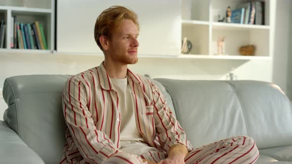 Happy Man Enjoy Serene Home Atmosphere Closeup