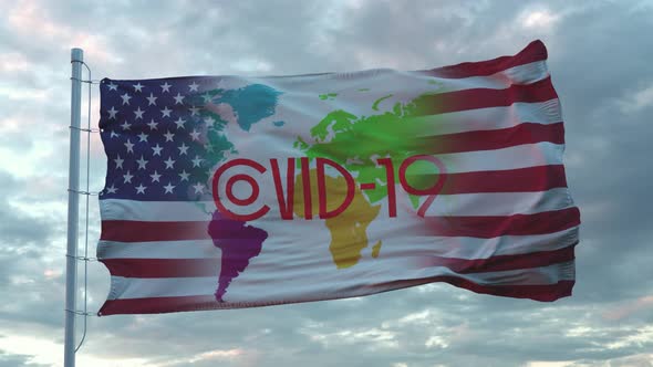 Covid19 Sign on the National Flag of USA