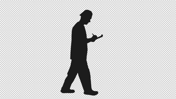 Black and White Silhouette of Male Doctor Writing on Clipboard while Walking, Alpha Channel alt