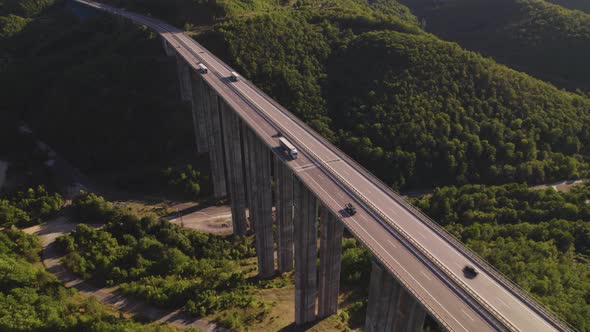 Top View of Highway Viaduct with Over Vitinya Pass in Bulgaria