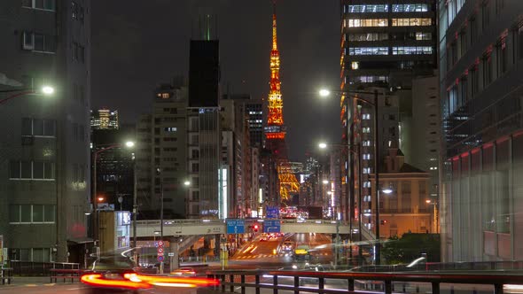 Tokyo Cityscape Night Road Traffic Highrise Tower