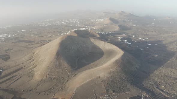 Aerial view of volcanic formation on Lanzarote island, Canary Islands, Spain.