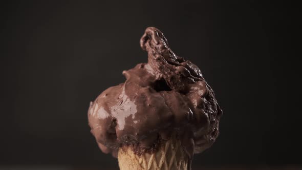 360 degrees rotation of a delicious chocolate ice cream cone. Sweet and dessert concept.