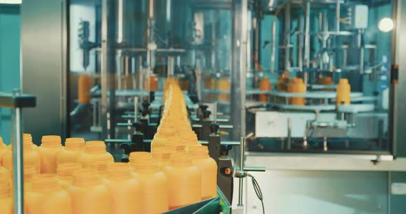 Machines in an automated chemical bottles production line