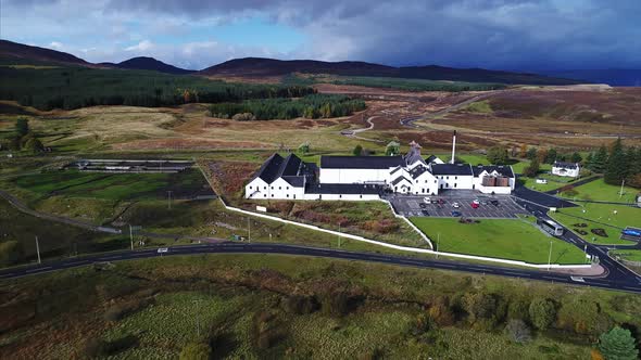 Zoom Out From a Distillery in Dalwhinnie Scotland