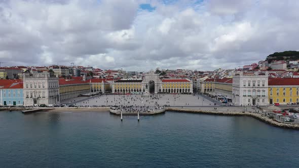 Aerial View Over Commerce Square in Lisbon Called Praca Do Comercio  the Central Market Square