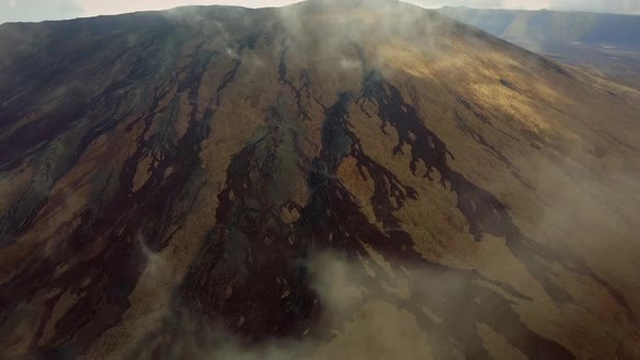 Aerial view of Piton de la Fournaise on Reunion island.