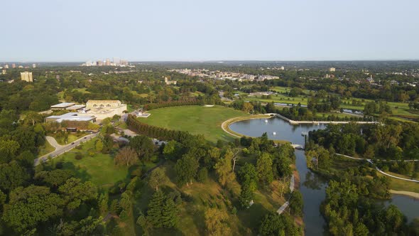 Public Green Grass Park in American Midwest in Missouri - Aerial Drone view