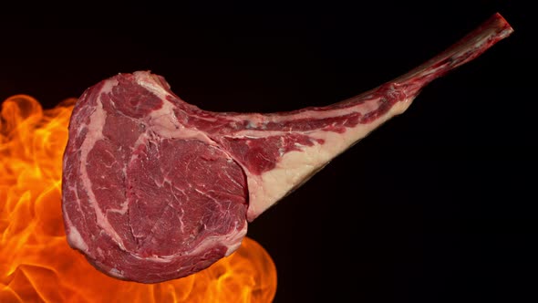 Super Slow Motion Footage of Premium Tomahawk Meat in Fire at 1000Fps