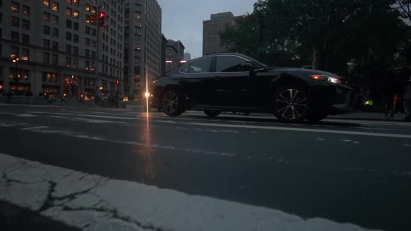 Low View of Crossing a Crosswalk in New York City at Night