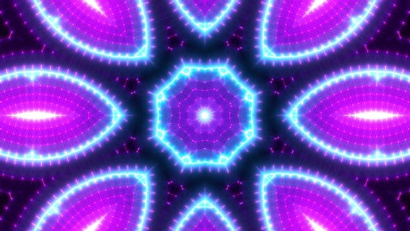 Blue Electric Particles and Purple Glitter Kaleidoscope Background 4K Loop