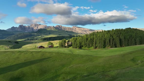 Sunrise on the Seiser Alm in the Dolomites mountains