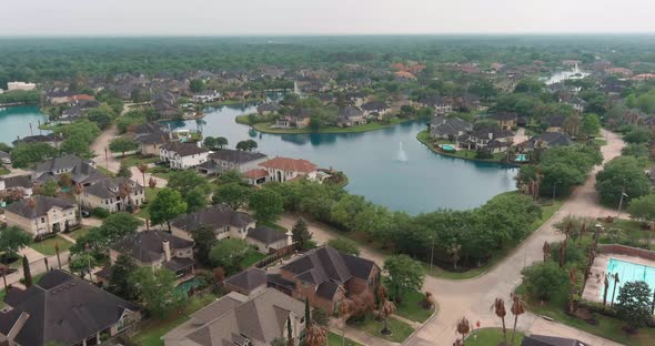 Aerial view of affluent homes in Houston, Texas