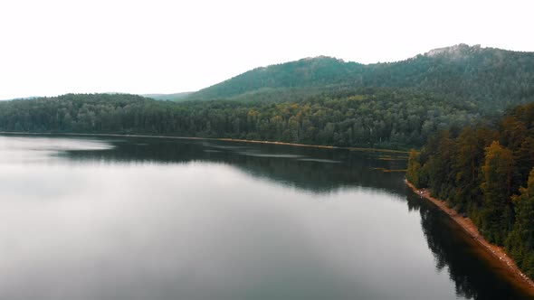 Landscape From Dense Coniferous Forest and Lake