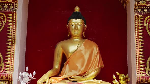 Gold Buddha Statue, Thailand Buddhist Temple at Chiang Mai, Wat Phra Singh, a Beautiful Famous Build