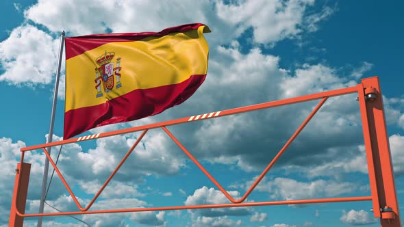 Manual Swing Arm Road Barrier and Flag of Spain