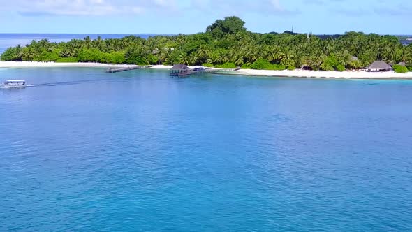 Aerial drone panorama of tropical seashore beach trip by sea and sand background