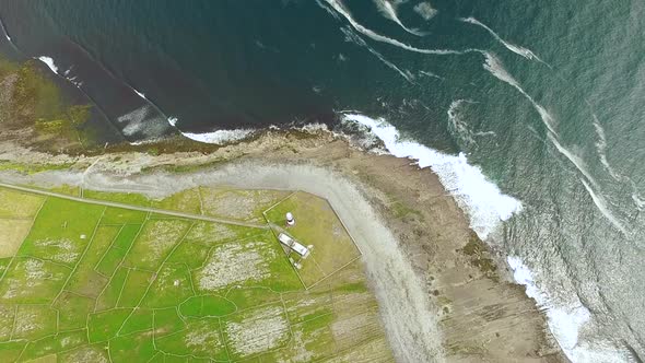 Flight over lighthouse in Inish mor, aran islands, Ireland