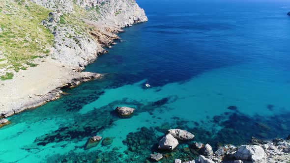 Flight Over Beautiful Seashore at Mallorca