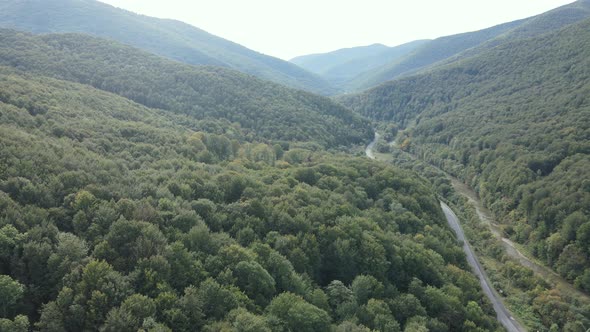 Aerial View of the Carpathian Mountains in Autumn