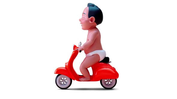 Fun 3D cartoon of a baby on a scooter