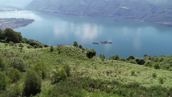 Aerial revealing isole Brissago in the wonderful lake maggiore in Ticino.