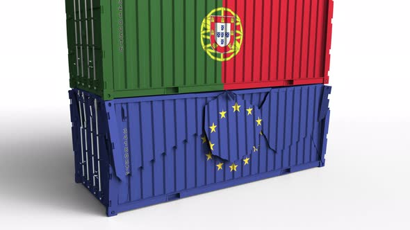 Container with Flag of Portugal Breaks Container with Flag of EU