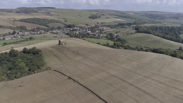 Aerial tracking from right to left high above the Chapel of St Catherine's in the heart of Dorset, n