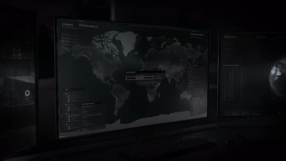 Searching Target Location On Futuristic Digital World Map During Spy Operation alt