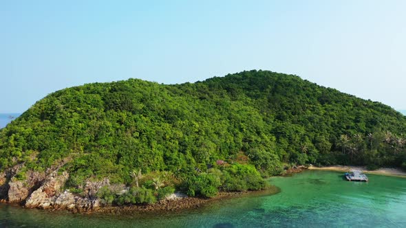 Aerial top down seascape of tropical sea view beach trip by transparent water with white sandy backg