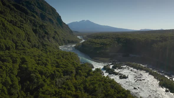 Aerial Landscape of Osorno Volcano &amp; Falls of Petrohue - Puerto Varas, Chile, South America.