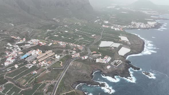 Aerial View of a Small Village Along the Coast and Sea on the Island of Tenerife Spain Europe