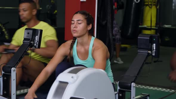 Working out at a gym