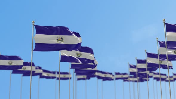 El Salvador Row Of Flags 3D Animation