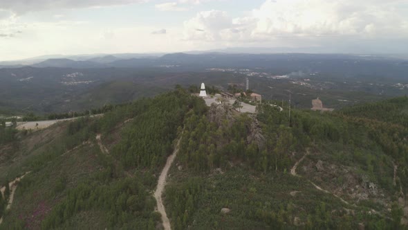 Aerial drone view of Geographical center Picoto Melrica Centro Geodesico of Portugal in Vila de Rei