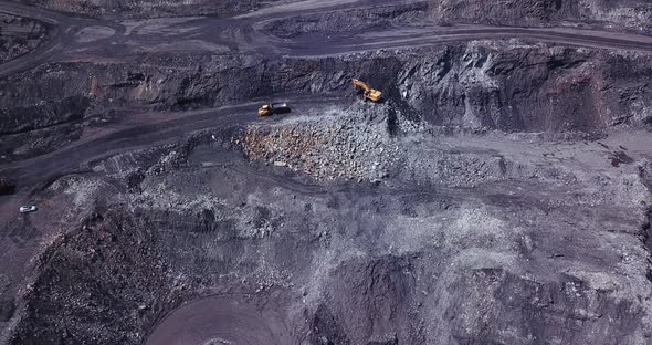 Aerial View of Coal Mining Area, Open-Pit Mine, Quarrying.